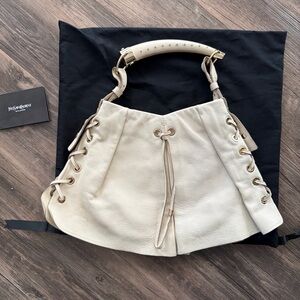 Yves Saint Laurent Cream Shoulder Bag with Lace-Up Design